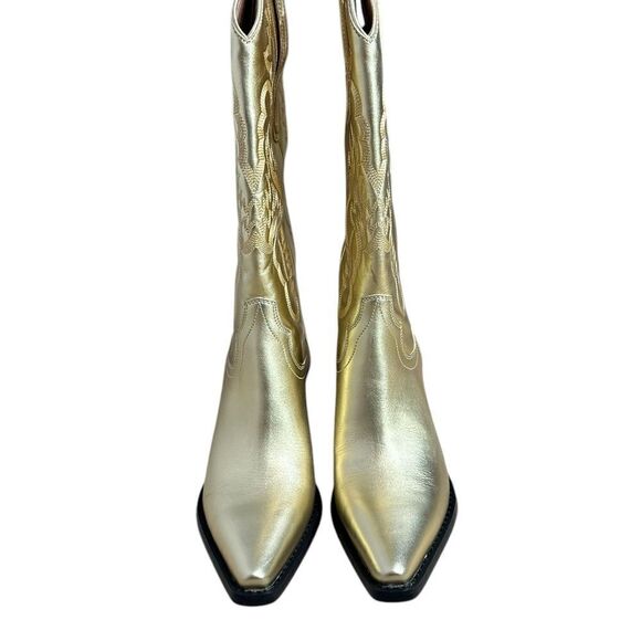 Jeffrey Campbell Dagget Gold Leather Cowboy Boots | Size 7.5 - Picture 5 of 13